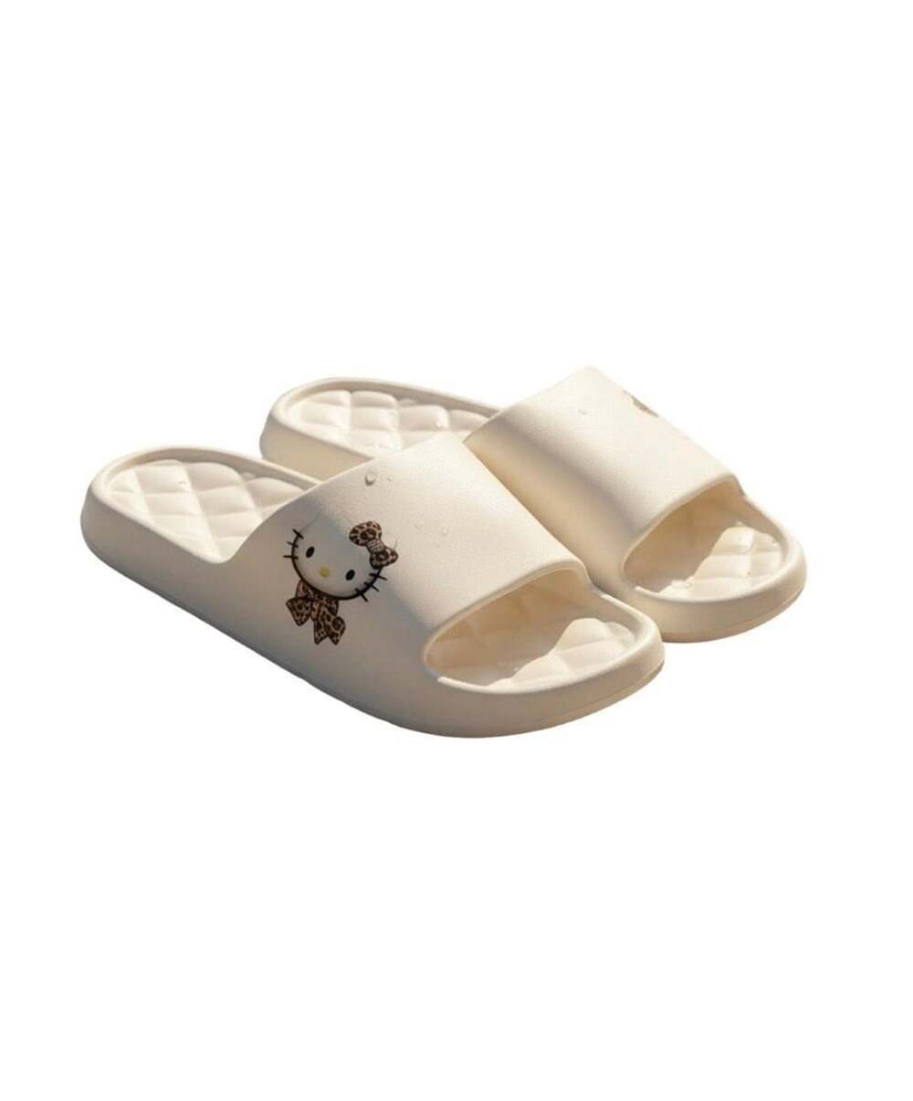 Sanrio Hello Kitty Leopard Print Slides Cream White
